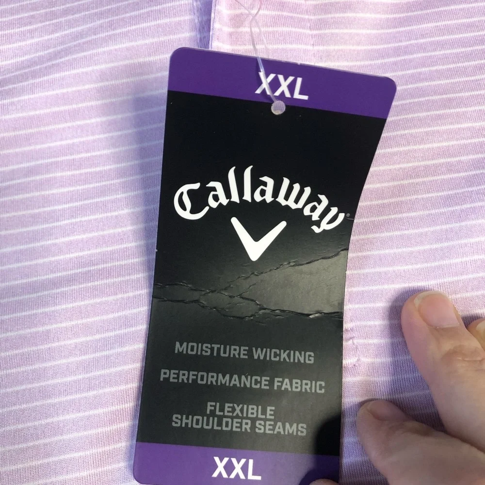 Callaway Polo Shirt Mens 2XL NWT Pink Striped Short Sleeve Golf - Picture 11 of 14